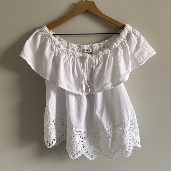 Madewell Eyelet White Embroidered Off the Shoulder Top Sz Small S - Picture 3 of 9